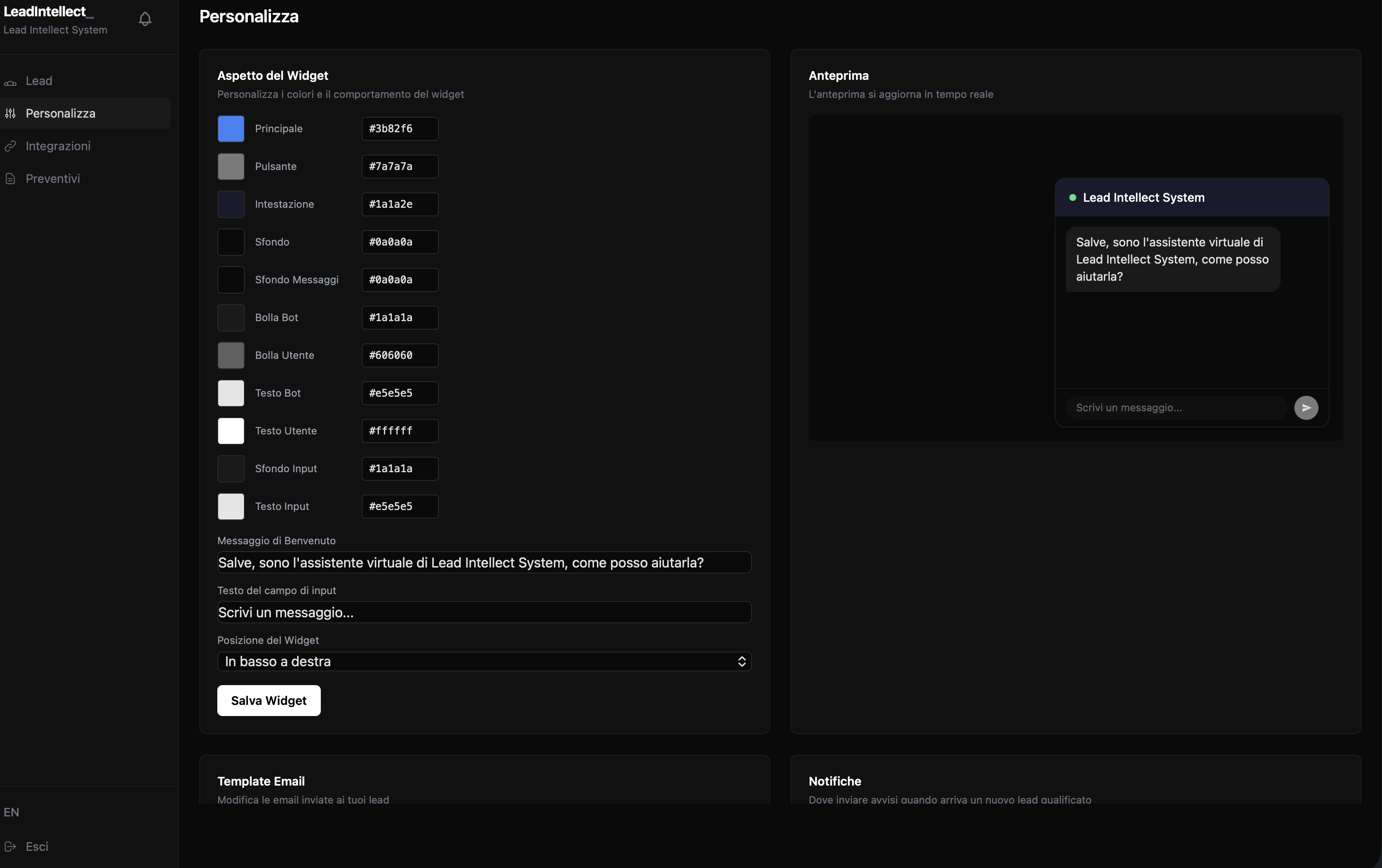 Widget Customization Panel
