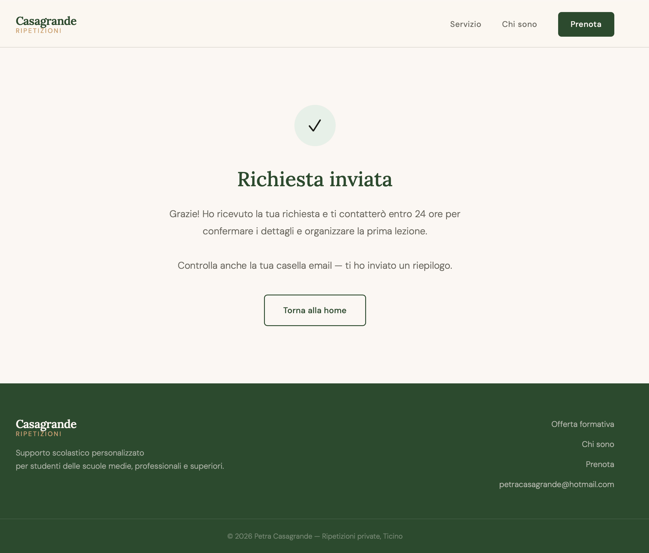 Pagina di Conferma Prenotazione